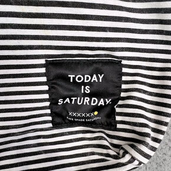 KATE SPADE TODAY IS SATURDAY TOTE BAG BLACK AND WHITE STRIPES - Picture 4 of 12
